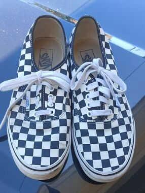 Vans Checkerboard Lace-Up Sneakers - Black and White